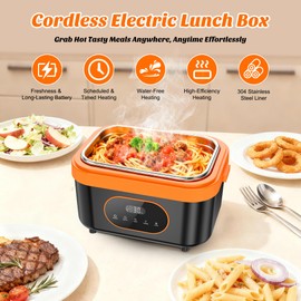 JEEJIA Cordless Heated Lunch Box, 6-Cup Capacity 1.5L 360° Rapid Heating, Battery-Powered Portable Electric Lunch Box with Smart Timer, Rechargeable for Work, Travel, Car, Home & Outdoors