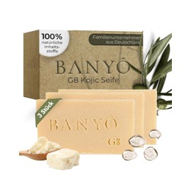 BANYÔ G08 Kojic Face Soap Set of 3 I Handmade Hammam Soaps with Kojic Acid & Vegetable Oils I Brightening Pigment Spots & Discolouration I with Anti-Ageing Effect I Ideal for Dry Skin