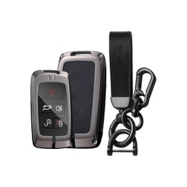 ontto Alloy Leather Car Key Fob Cover Fit for fit for Range Rover Evoque Sport Vogue Discovery 5 for Jaguar E I-PACE 2018 up Smart Key Holder case keyring Shell keychain accessories Black