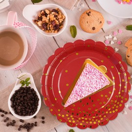 HFBOBP 75PCS Red Paper Plates and Napkins Set, Red and Gold Dot Disposable Party Plates Dinnerware Party Supplies Decorations for Graduations, Birthdays, Engagement and Weddings