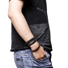 Eigso Retro Vintage 80S Rock Star Leather Bracelets for Men Women Classic Braided Punk Cuff Wristbands for Man Woman