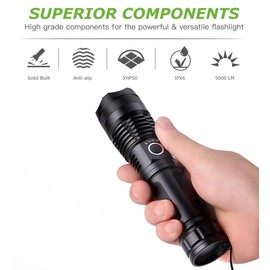 10000 Lumen Rechargeable Tactical Flashlight, XHP50 LED for Hiking Hunting Camping Emergency Outdoor Sport