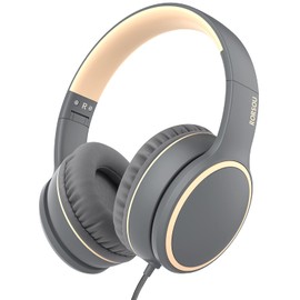 RORSOU R10 - Auriculares intrauditivos con micrófono, ligeros y plegables con cable sin enredos, auriculares portátiles con cable para smartphone, tablet, computadora MP3/4 (gris)