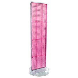 Azar Displays 700780-PNK, TWO-SIDED PEGBOARD FLOOR DISPLAY W/C-CHANNEL SIDES ON REVOLVING ROUND STUDIO BASE. PANEL SIZE: 16"W X 60"H, Pink