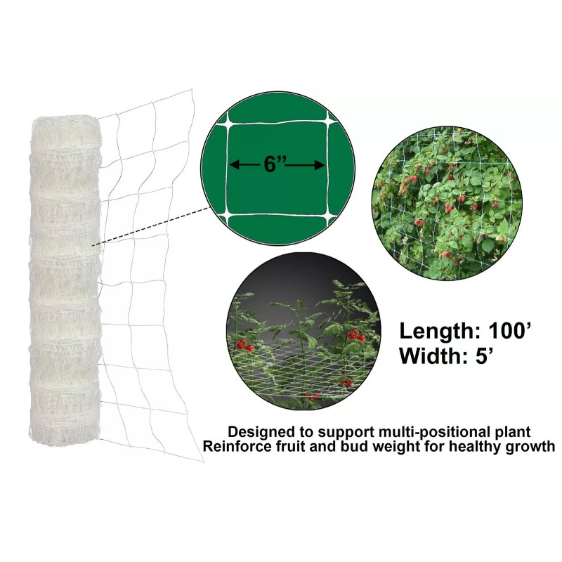 HK Gardening TRELLIS NETTING 5'x100' Plastic Plant Support Garden