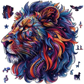 Qiuenisray Wooden Puzzles for Adults 200 Pieces, Lion Jigsaw Puzzles for Grandkids, FSC Certified Unique Shape Animal Adult Puzzles, Chirstmas Gift for Family Game 11.4 x 10.6 in