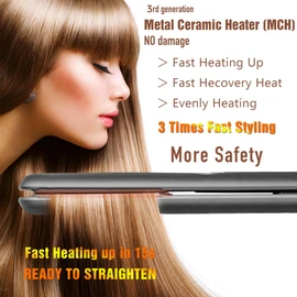 NITION Ceramic Tourmaline Flat Irons for Hair LCD Hair Straightener MCH Fast Straightening for Healthy Styling. 6 Temperature Levels 265-450°F Adjustable for All Hair. Travel Pouch Bag Included. Black