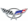 Pair Set Front & Rear Crossed Flags Emblems Car Badge