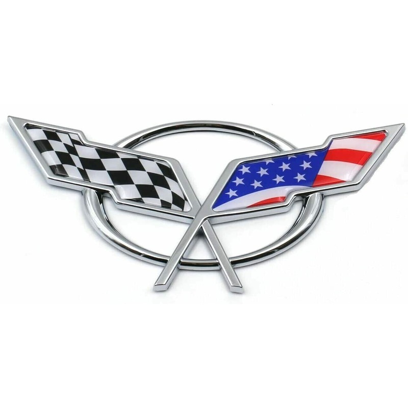 Pair Set Front & Rear Crossed Flags Emblems Car Badge