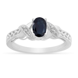Direct-Jewelry 10k White Gold Oval Sapphire and Diamond Ring (Size 5)