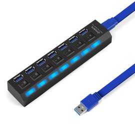 OFFCUP USB Hub 7 Port USB Splitter USB Hub Active 3.0 + 2.0 with Individual Switches and LED Display, Plug & Play, for Laptop PC, MacBook and Other USB Devices