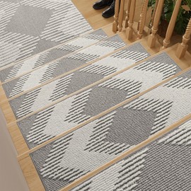 PADOOR 7PC Stair-Treads Non Slip, 3D Peel and Stick Stair Treads for Wooden Steps Indoor, Stair-Carpet Treads Washable Reusable Adhesive Stair-Runner Rugs for Kids and Dogs 8"x30" Grey