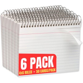 1InTheOffice 4x6 Spiral Bound Index Cards, Ruled Index Card, Lined Index Card, White, 50 Cards/Pack, 6 Pack