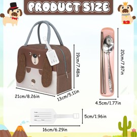 Jokureao Kids Lunch Bag Set, Insulated Cartoon Animal Tote with Tag, Portable Lunch Box for Kids with Cute Design, Reusable Lunch Cooler Bags for School, Travel