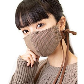 Made in Japan Sacheck-mask-jpku Nose Wire Checkered Bow Mask, Washable Mask, Cool Feeling, Cool Contact Mask, Beige