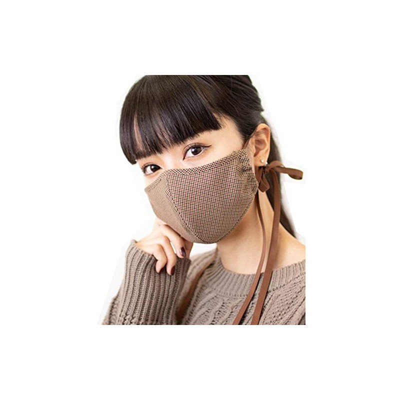 Made in Japan Sacheck-mask-jpku Nose Wire Checkered Bow Mask, Washable