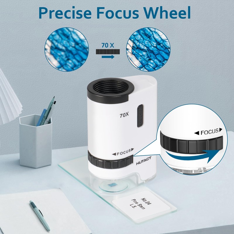 HUTACT 70 x Pocket Microscope for Kids, Portable Mini Handheld