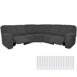 Peryiter 7 Pcs L Shape Sectional Recliner Sofa Covers 5 Seat Sectional Couch Covers Milk Silk Velvet Stretch Reclining Sofa Slipcover Furniture Protector for Living Room(Dark Gray,Milk Silk)