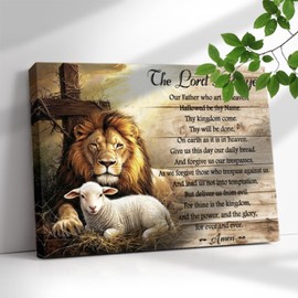Luixdie Christian Wall Art Lion and Lamb Canvas Wall Art Religious Bible Verse Wall Decor Pictures Canvas for Church Bathroom Home Office Wall Decor Gift 12x16 inch