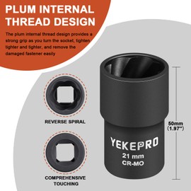 21mm 1/2" Drive Lug Nut Remover for Damaged, Rusted, Nuts & Screws, Twist Socket, 1 Piece