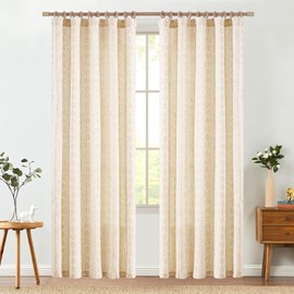 Jinchan Boho Curtains - Living Room Farmhouse Taupe Curtains, 84 Inch Length, 2 Panels for Bedroom, Geometric Striped Mudcloth, Light Filtering, Rod Pocket, Taupe on Beige