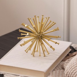 TICKCACY 4.5” Metal Spike Sphere Tabletop Decor, Gold Geometric Decorative Ball, Abstract Sculpture Table Decorations for Home, Art Decor Orb for Living Room Bedroom Office