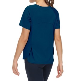 THE GYM PEOPLE Women's Short Sleeve Workout Shirts Breathable Yoga T-Shirts with Side Slits Athletic Tee Tops Dark Blue Green