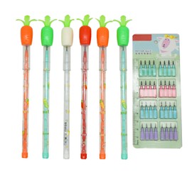 Lopenle 12 Pieces Novelty Stacking Pencils Carrot Pencils Fruits Radish Stackable Pencils With 64 Extra Refills For School Students Office Using Supplies.