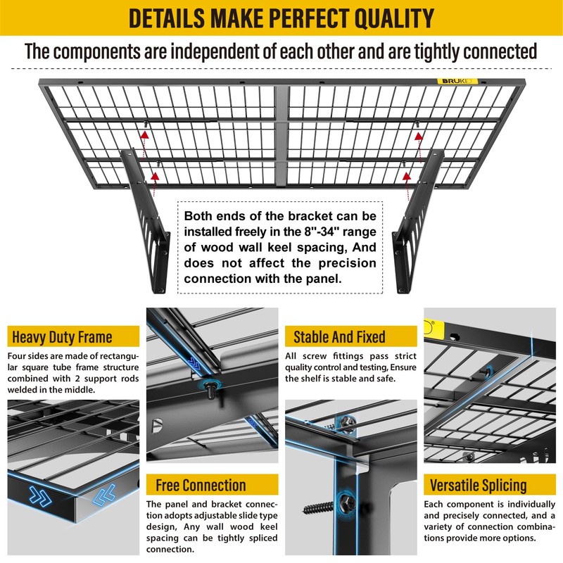 Brukid 2x3ft Adjustable Rail Wall Garage Storage Shelf, Tool Room,