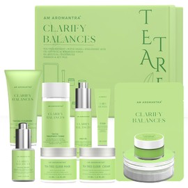 Tea Tree & Witch Hazel Extracts Skin Care Set with Hyaluronic Acid - Natural Acne Treatment, Pore Minimizer, Hydrating & Soothing Face Serum, Toner & Moisturizer - 10-Piece Kit