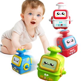 Mebuceiop Robot Car Toys for Toddlers 3 Year Old, Press to Go Car Toy, Baby Push Go Racing Cars, Baby Toys 36 Months, Infant Play Vehicle Set, Birthday Gifts Boys Girls for Infant Kids