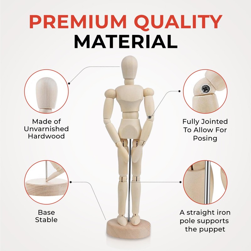 Janrax 8" Artists Wooden Manikin - Moveable Adjustable Limbs Human