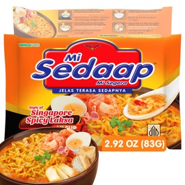 Singaporean Spicy Laksa Noodles (Pack of 5) — Creamy Coconut & Spicy Chili Instant Noodles — Mi Sedaap Halal Certified