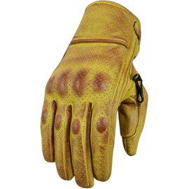 BOSMOTO Harren/Women's Sporty Motorcycle Gloves - Chopper Vintage Gloves Wax Yellow Leather (S)
