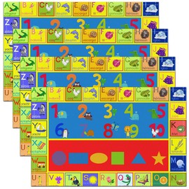 12"x18" Kids Educational Learning Table Mats Placemat Numbers ABC Alphabet Shapes Placemats Set of 4 Toddler Soft Coloful Fun Game Placemats Dining Table Indoor Kitchen Elephant Frog Table Place Mats