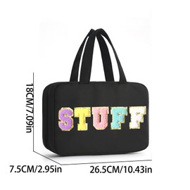 Apxouans Toiletry Bag for Women Chenille Letter Makeup Bag Water-resistant Cosmetic Bag Travel Bag with Hanging Hook Preppy for Store Toiletries Cosmetic Accessories Large Capacity Black