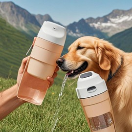 2 in 1 Collapsible Dog Portable Water Bottle and Food Storage Container - Travel Water Bottle is Leak Proof. Stores 16 Oz and 7 Oz of Food, Ideal for Travel, Camping and Dog Walking (Green/Gray/Pink)