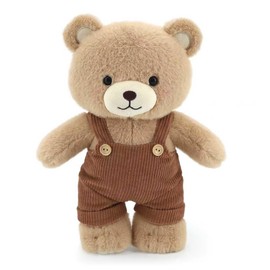 JamieCare 12" Plush Teddy Bear Soft Beige with Brown Corduroy Overalls