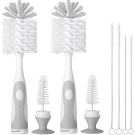 CAREBABYMORE 2 Pack Baby Bottle Brush with 4 Pack Straw Brushes, 10.2" Nylon Brushe with Nipple Cleaner and Stand Suction Cup (Gray)