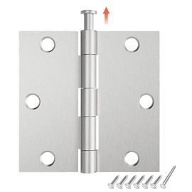 HOSOM 12 Pack 3.5 Inch Brushed Nickel Square Corner Door Hinges, Satin Nickel Interior Door Hinge for Bedroom Bathroom Cabinet Door, 3 1/2 Inch Door Hinges Square Corner with Removable Pin
