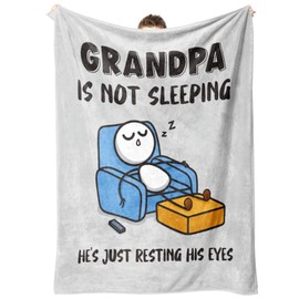 GoMelley Funny Grandpas Fathers Day Birthday Gift from Grandkids, Grandpa is Not Sleeping Blanket, Super Soft Throws Blanket for Napping, Promoted to Grandpas Gifts, 60" x 50"