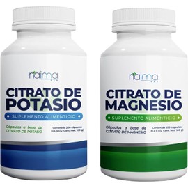 NAIMA Kit Citrato de Magnesio y Citrato de Potasio, 200 Cápsulas por Frasco  Suplemento Alimenticio  Ingredientes Naturales  Puro, Alta Absorción