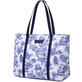BUG Laptop Bag for Women 15.6 inch Large Capacity Work Tote Bag,Laptop Tote Bag Office Business Briefcase, Casual Handbag for Travel College Teacher-Blue and white