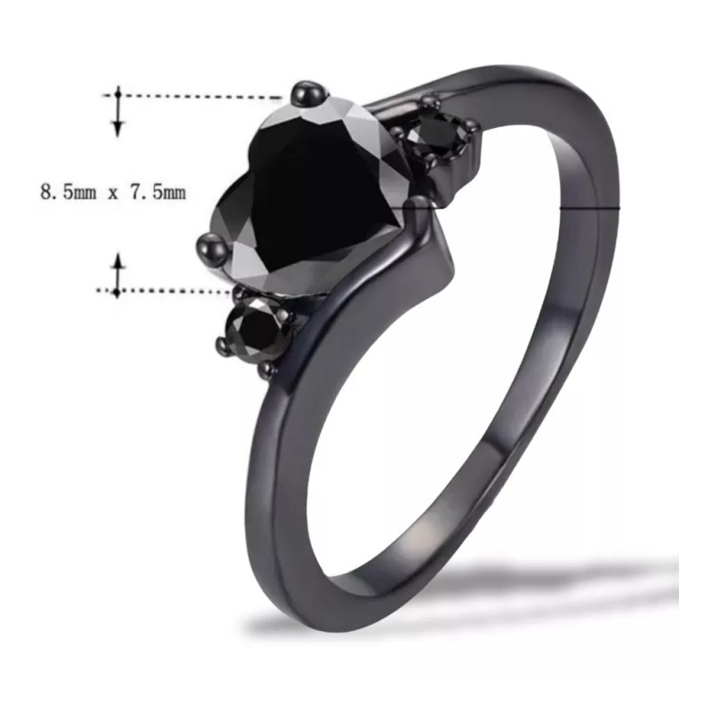 Dtup Elegante Anillo De Corazón Oro Negro Diamante Black Gold