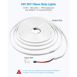 ALITOVE LED Neon Rope Light Addressable WS2811 RGB IC 32.8ft Room Decor Flexible Programmable LED Pixels Strip Light 24V Outdoor IP65 Waterproof LED Neon Light Strip(No Power Supply & Controller)