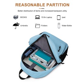 Backpack for School Teens Boys Girls, Lightweight Casual Backpacks for Men and Women, Classic Basic Water Resistant Casual Daypack, 15.6 Inch Laptop Bookbag for College High School, Light Blue