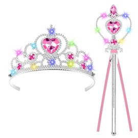 AOOTE Princess Dress Up Accessories Set with Crown and Wand, Fairy Wand Set for Birthday Party Cosplay Favors Role Play Toys (Pink)