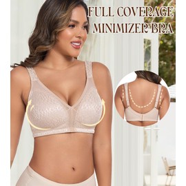 Curyon Women's Minimizer Full Coverage Bras Wirefree Large Busts Plus Size Comfort Straps Brown 38C
