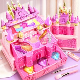 YEVDCVZX Kit de Maquillaje para Niñas Fantasy Castle，Juguetes de Maquillaje Lavables，Seguro y No Tóxico, Hipoalergénico，Incluye Makeup，Sombras，Labial, Esmalte, Adecuado para Regalos de Niñas
