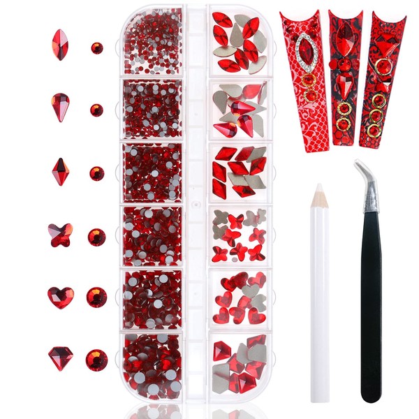 Yatinkim 810pcs Red Nail Art Rhinestones Set Crafts Eye Face